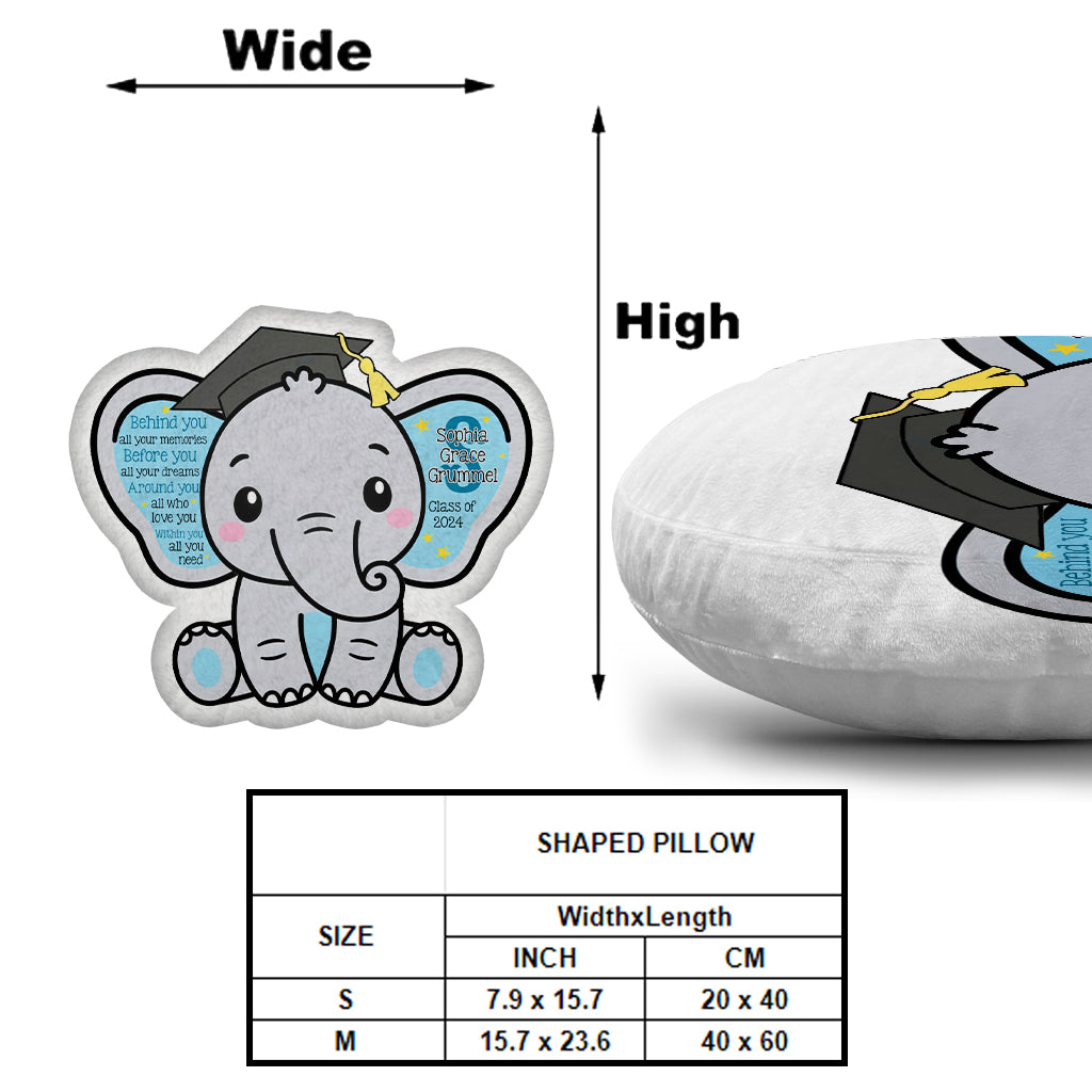Graduation Elephant Behind You All Your Memories - Personalized Graduation Shaped Pillow