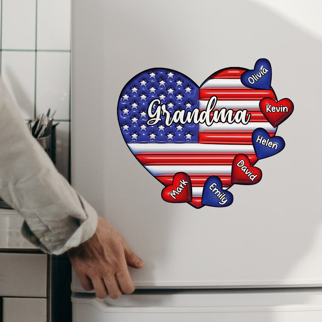 Grandma & Grandkids Puff Heart Flag - Personalized Grandma Decal Die Cut