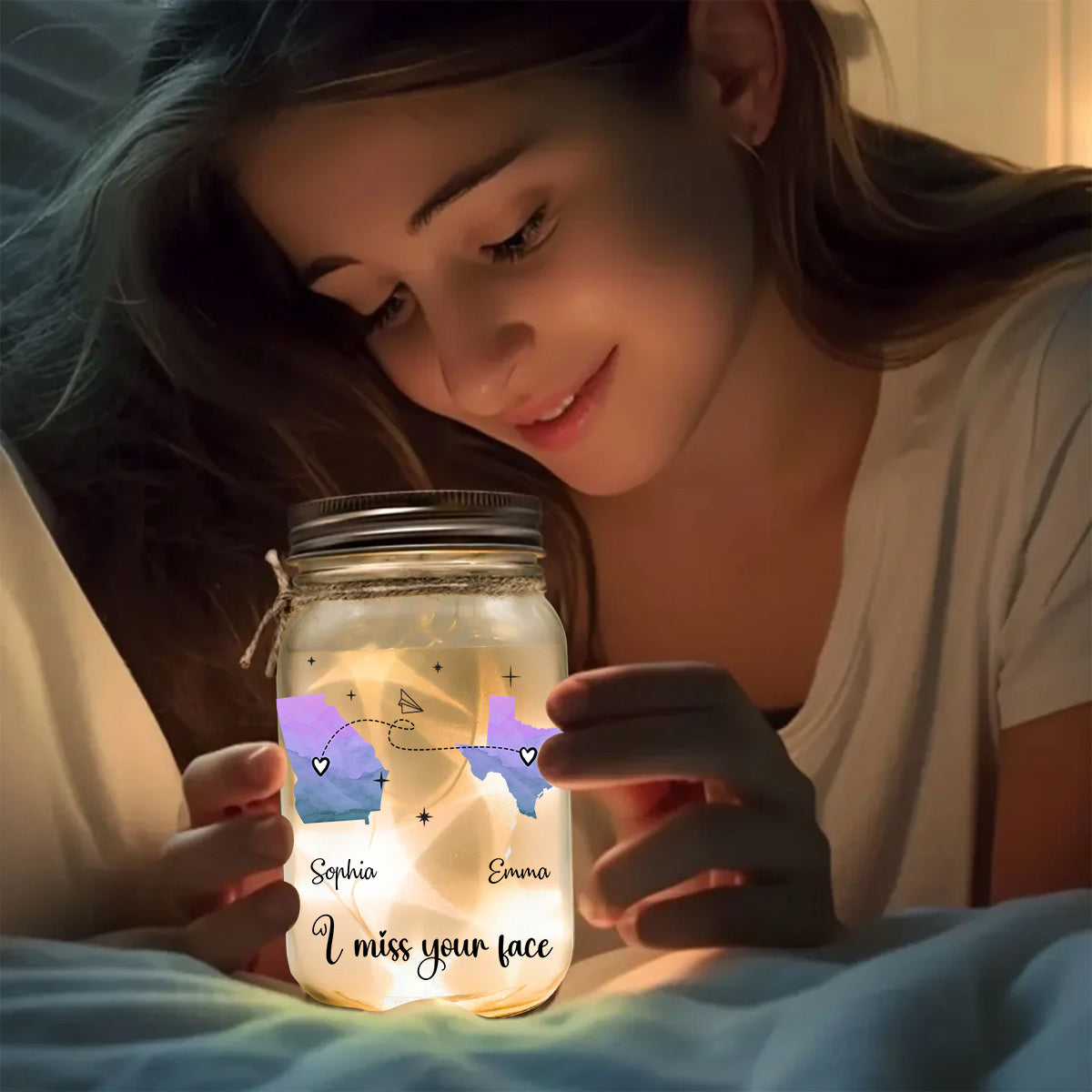 I Miss Your Face - Personalized Bestie Mason Jar Light