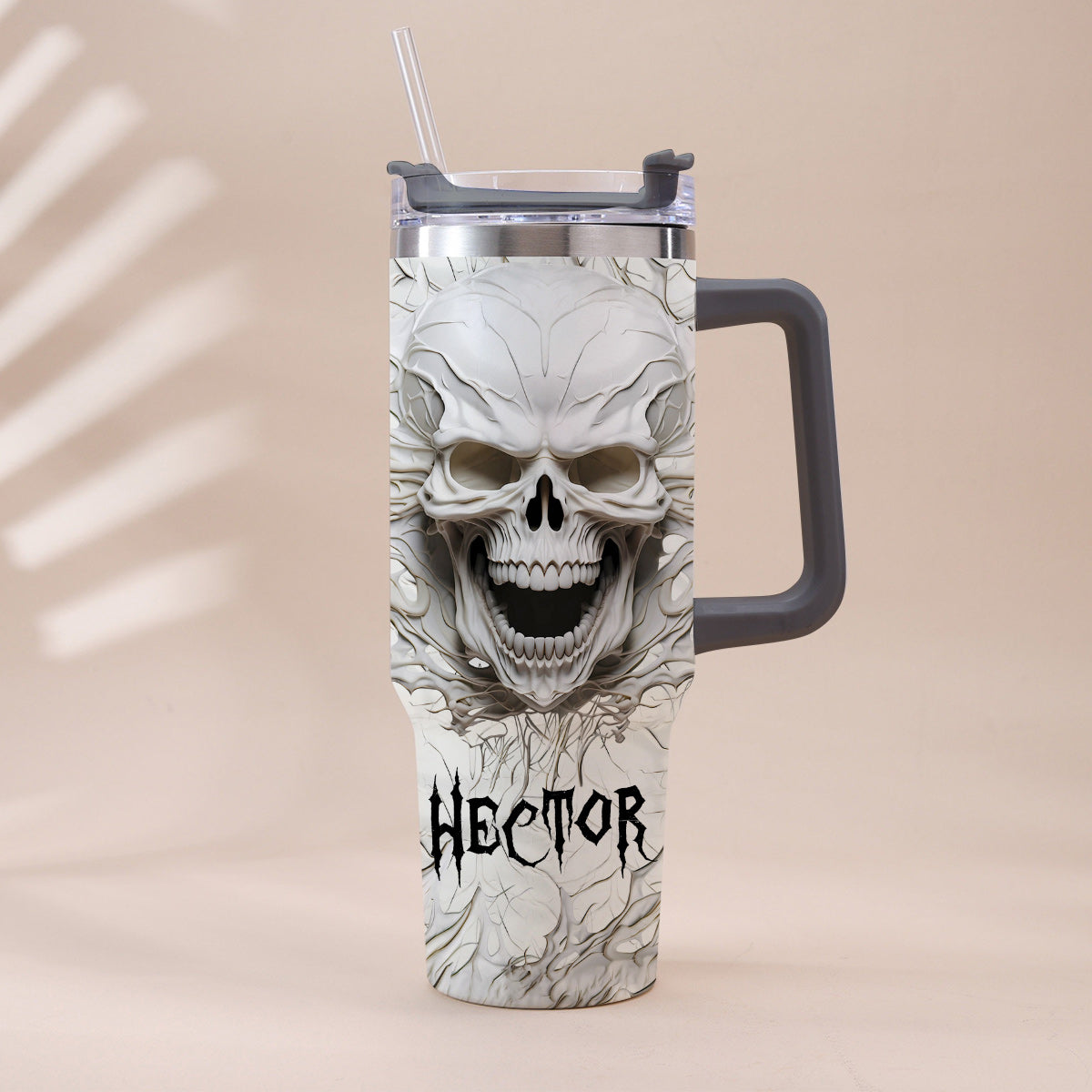 White Skull 3D Version - Personalized Skull Tumbler With Handle