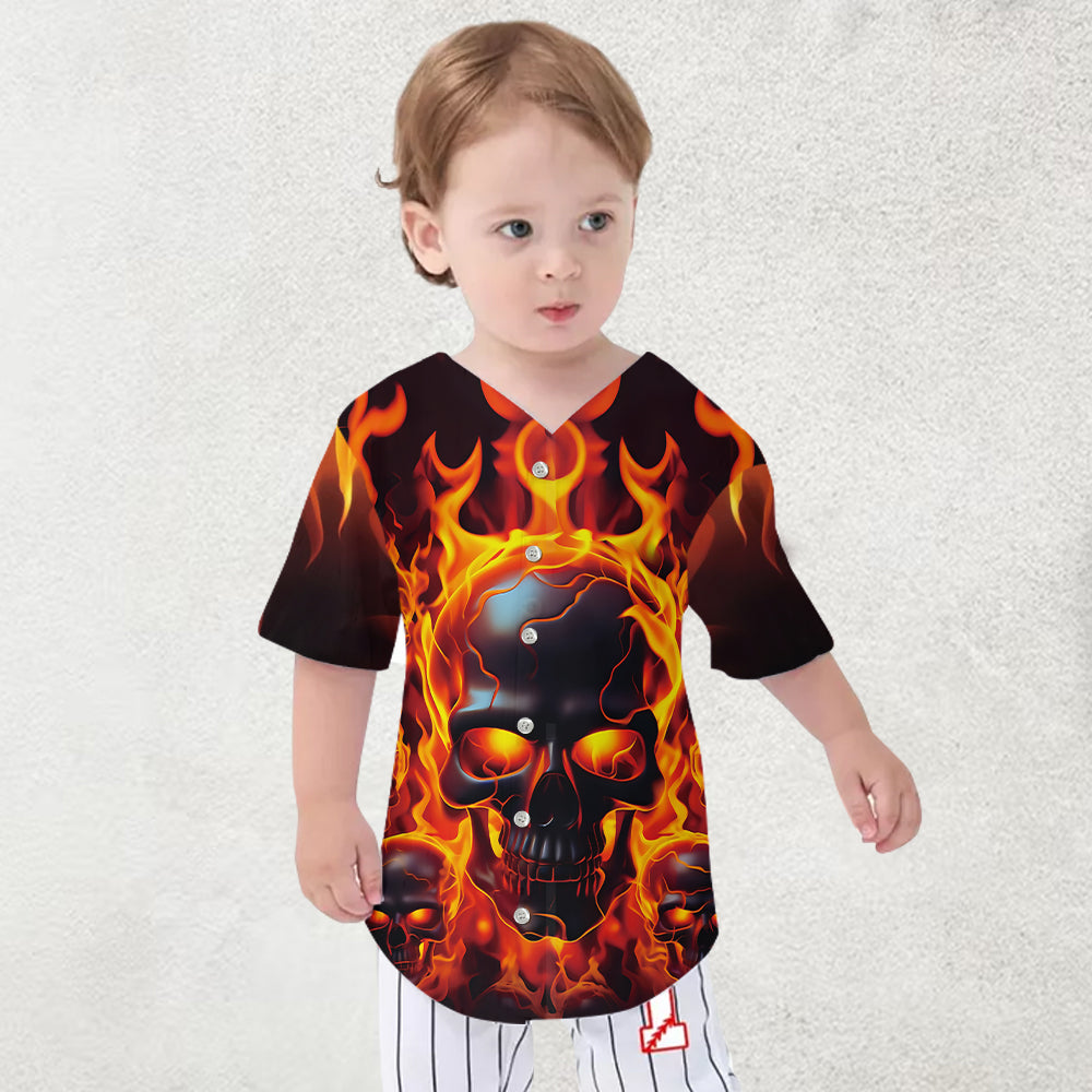 Fire Skull - Personalized Skull Baseball Jersey