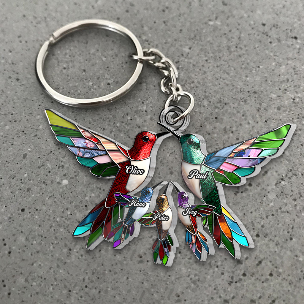 Family Members Hummingbirds Beautiful Birds - Personalized Family Custom Shaped Keychain