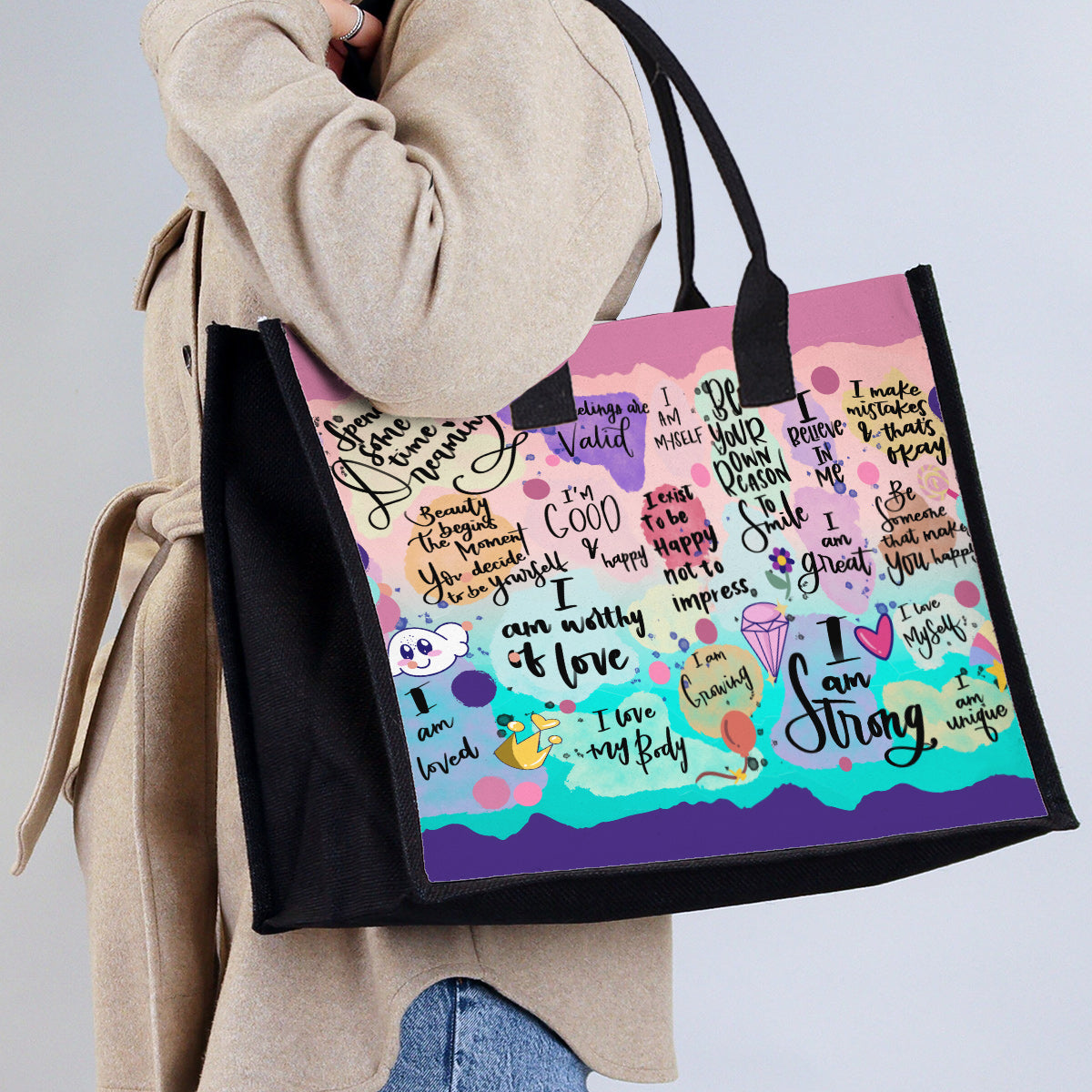 Positive Affirmation Self Care - Personalized Canvas Tote Bag