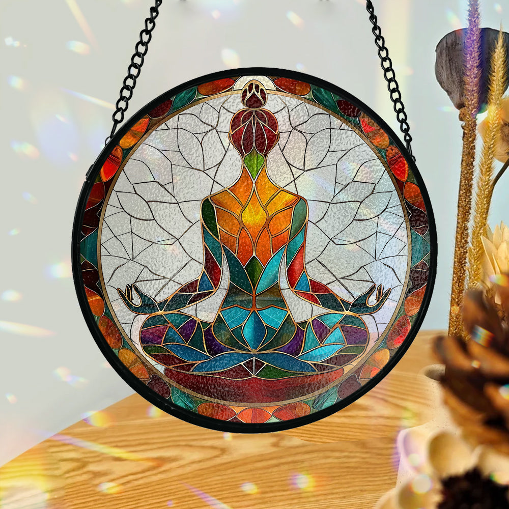 Siddhasana Mindfulness - Personalized Yoga Stained Glass Suncatcher