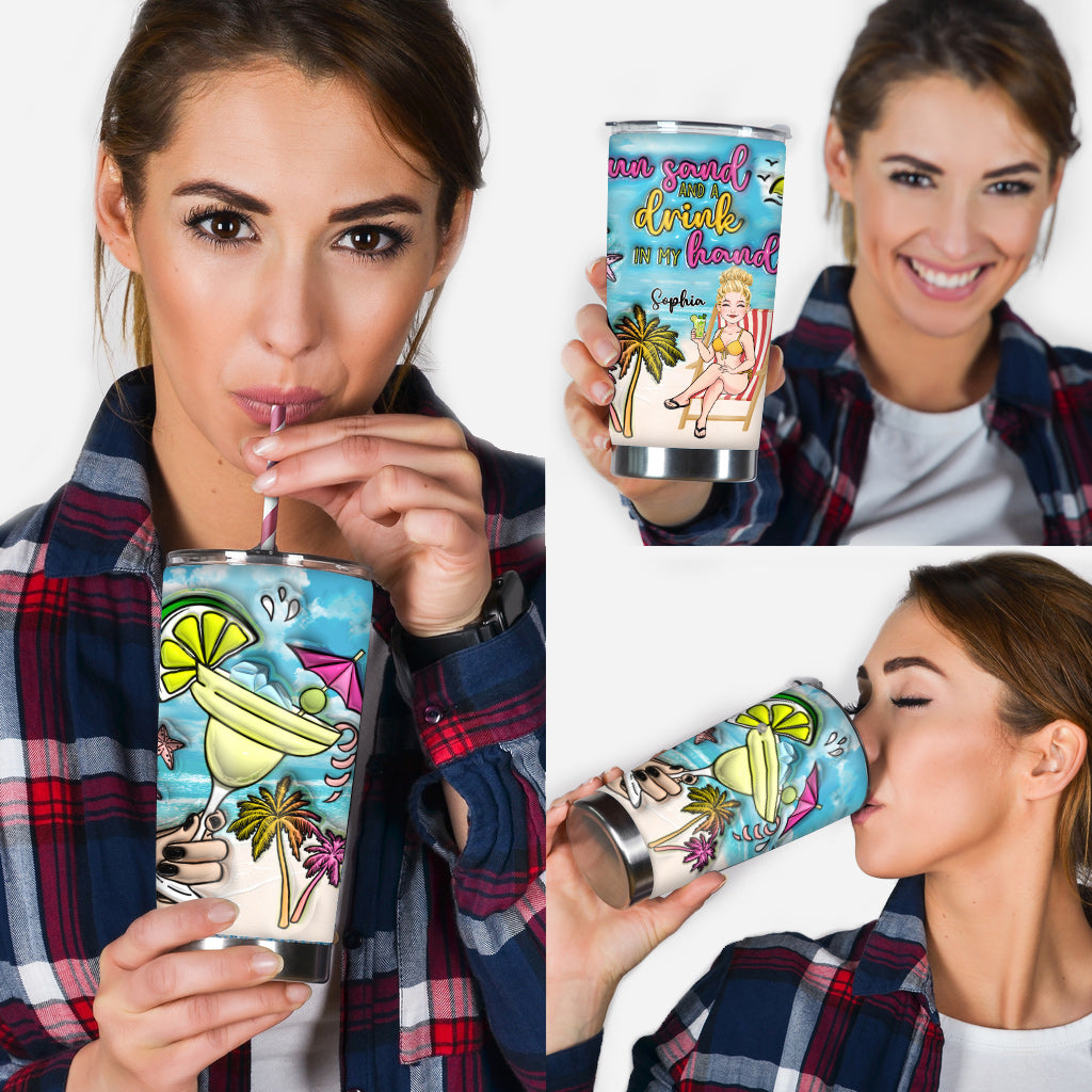Sun Sand And A Drink In My Hand - Personalized Sea Lover Tumbler