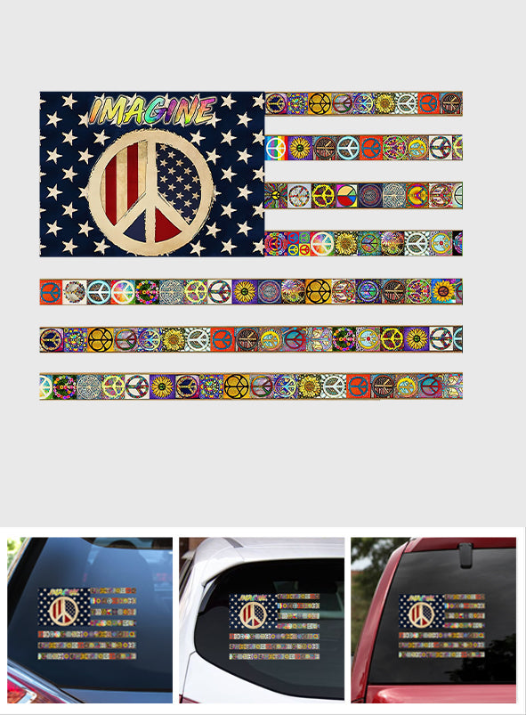 Imagine Hippie Soul Retro Flag - Hippie Decal Full