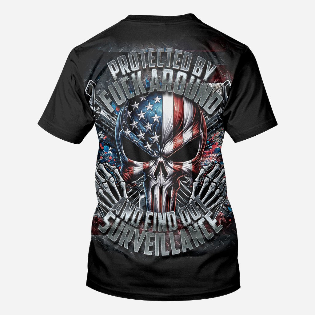Protected by Fck Around and Find out Surveillance - Personalized Skull All Over Shirt