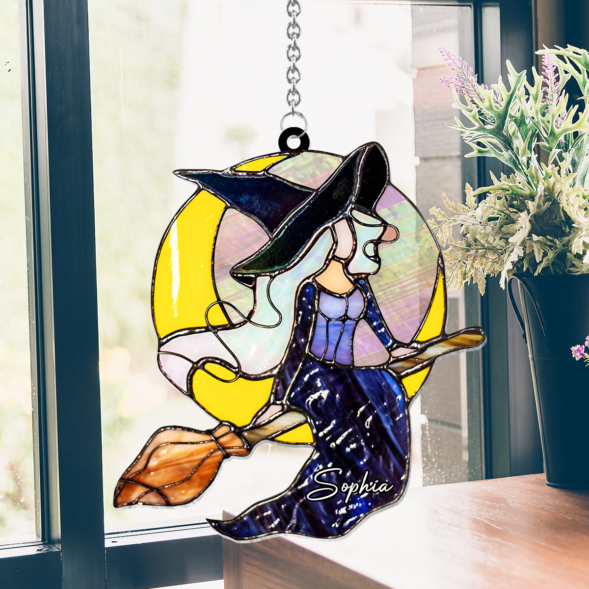 The Witch Is In - Personalized Witch Window Hanging Suncatcher Ornament