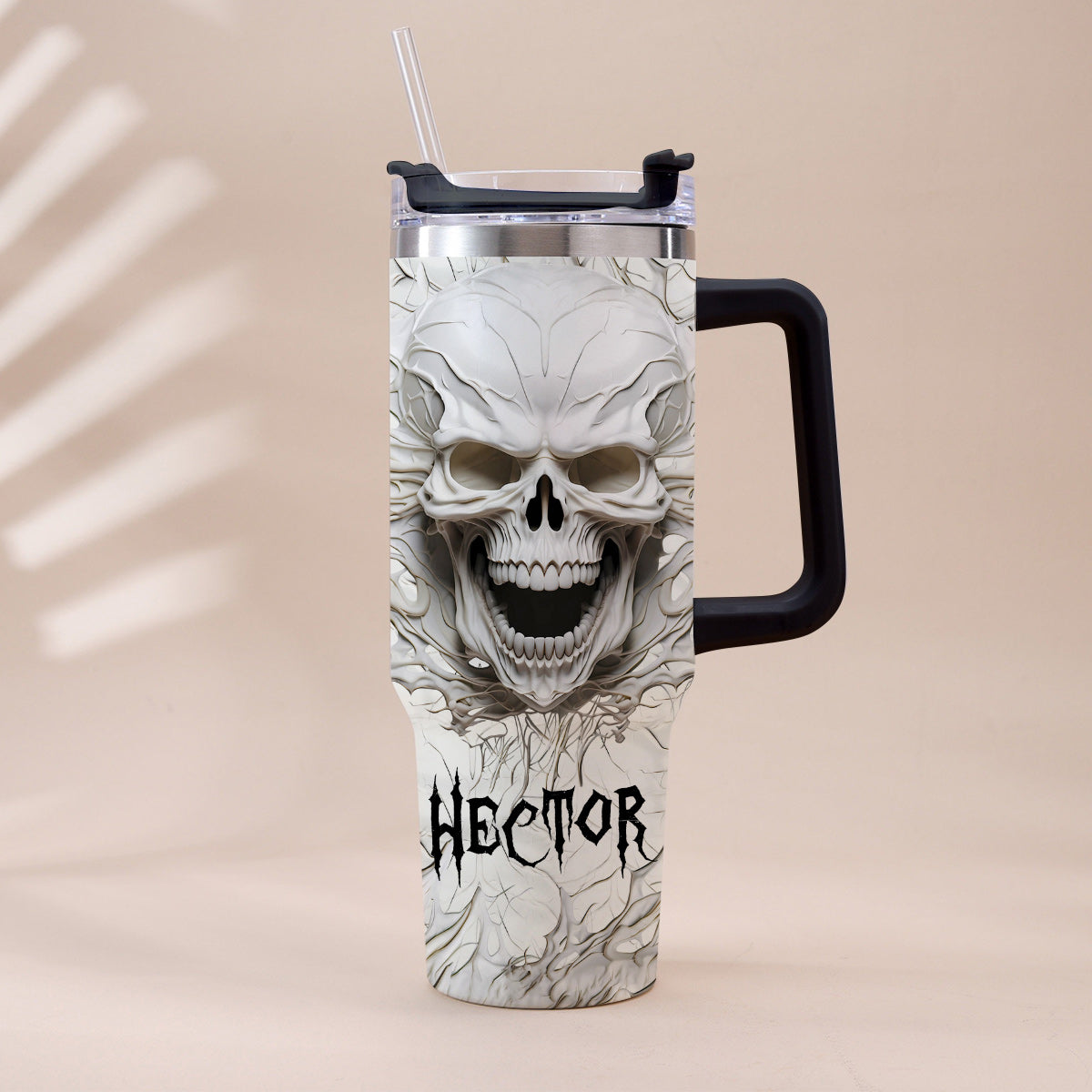 White Skull 3D Version - Personalized Skull Tumbler With Handle