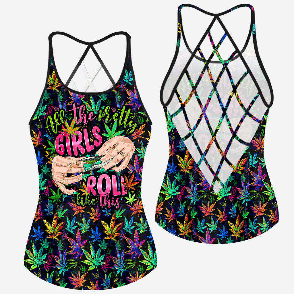 Pretty Girls Roll Like This - Personalized Weed Cross Tank Top