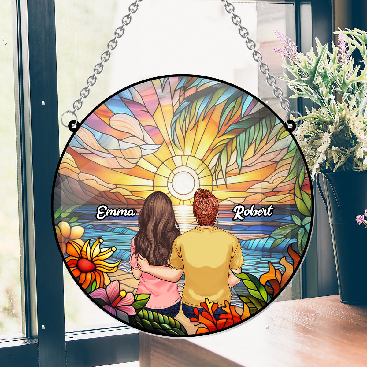 I Love You - Personalized Couple Window Hanging Suncatcher Ornament