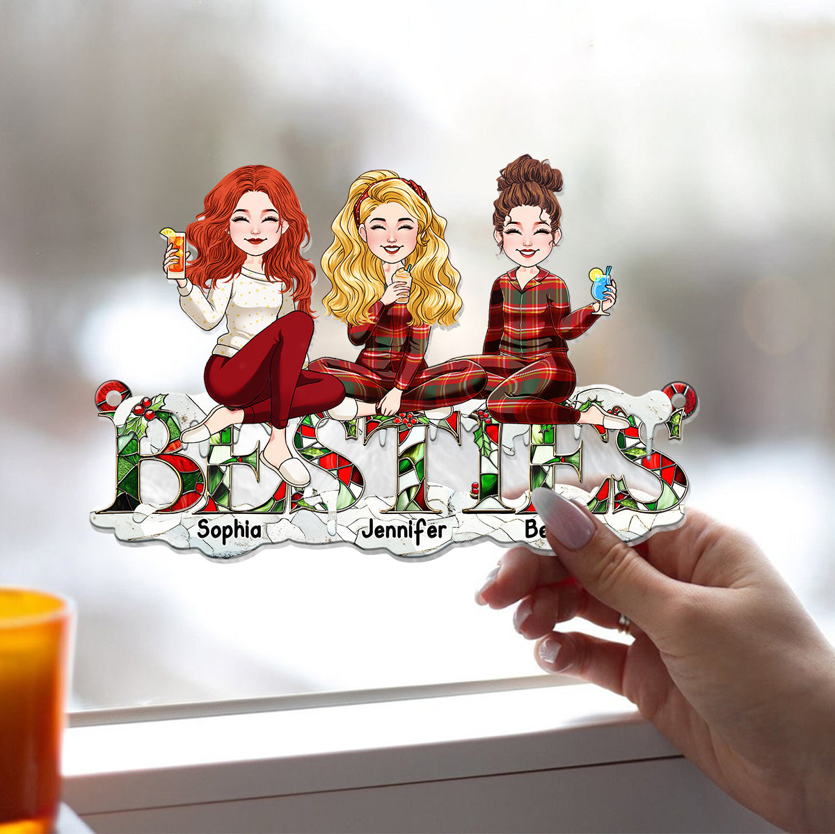 Besties Forever - Personalized Bestie Window Hanging Suncatcher Ornament