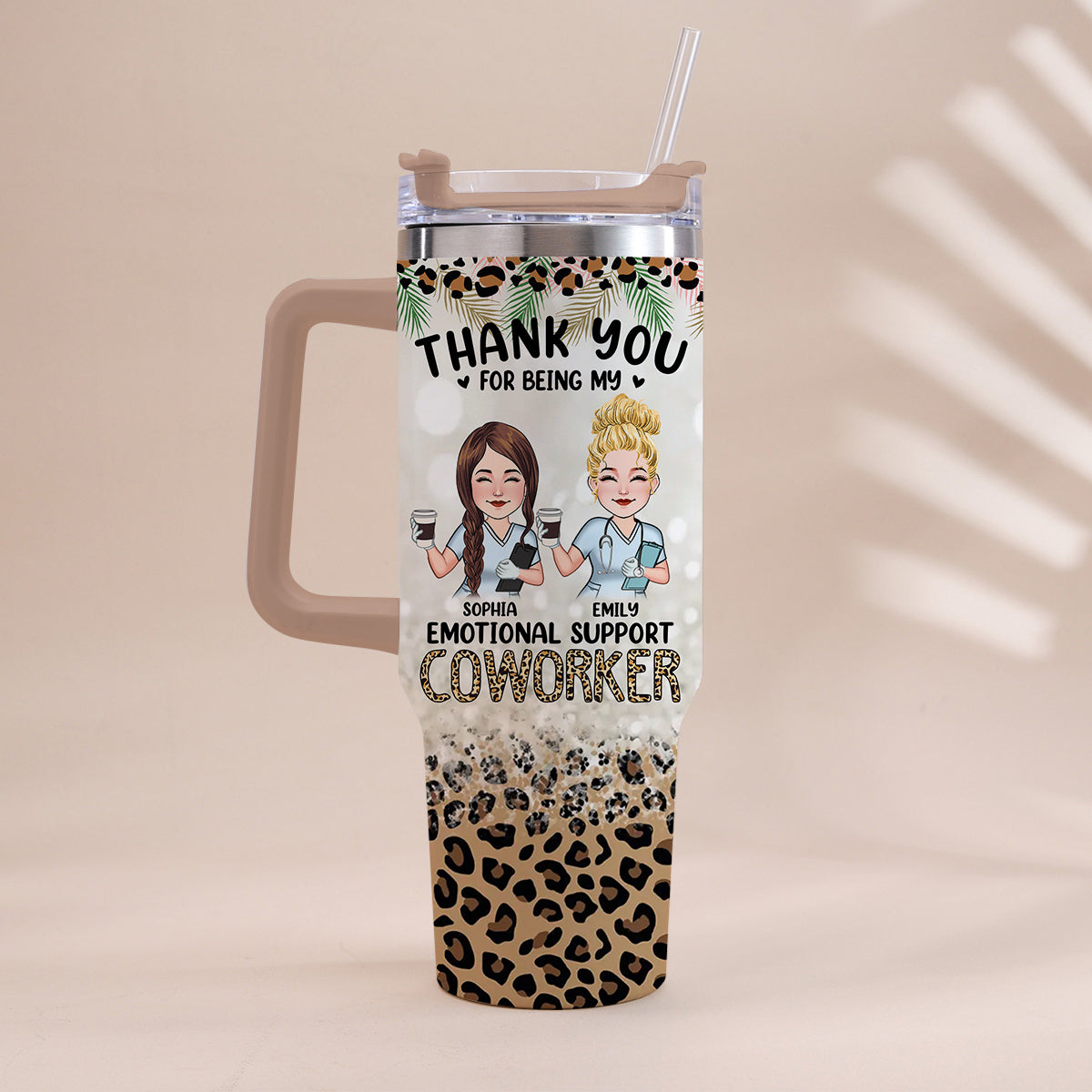 Thank You For Being My Emotional Coworker - Personalized Nurse Tumbler With Handle