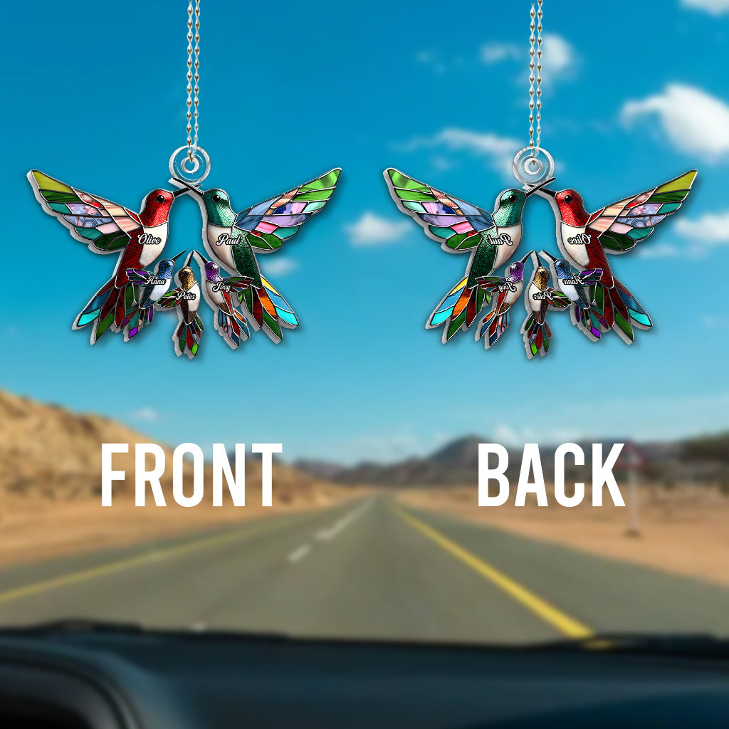 Family Members Hummingbirds Beautiful Birds - Personalized Family Custom Shaped Car Ornament