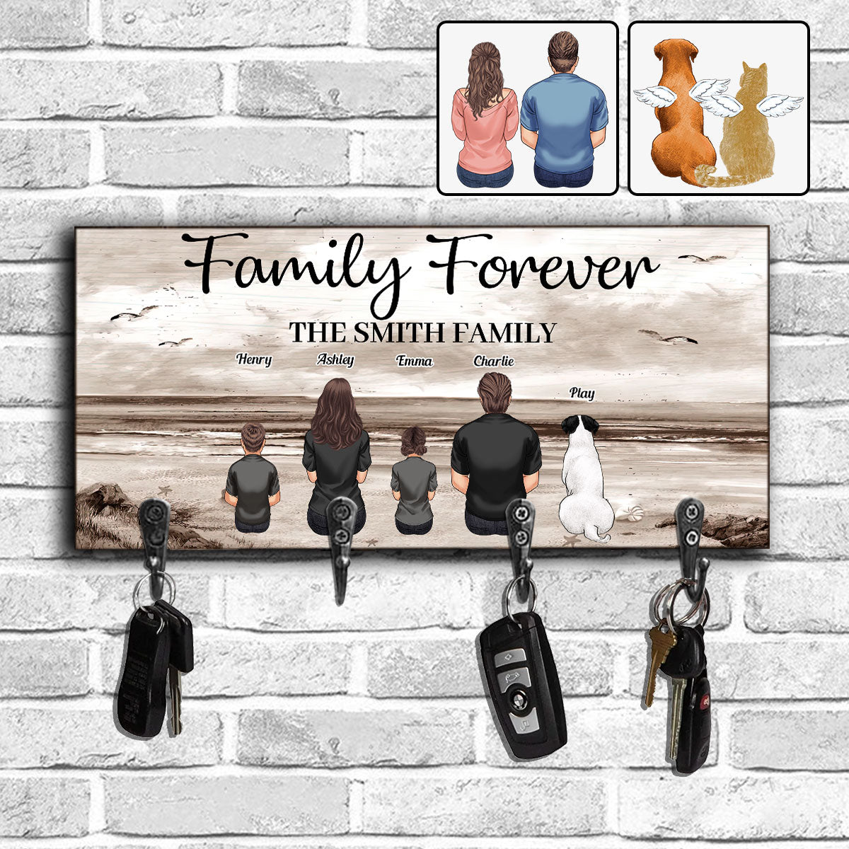 Family Forever Beach Landscape Vintage Version - Personalized Family Key Rack