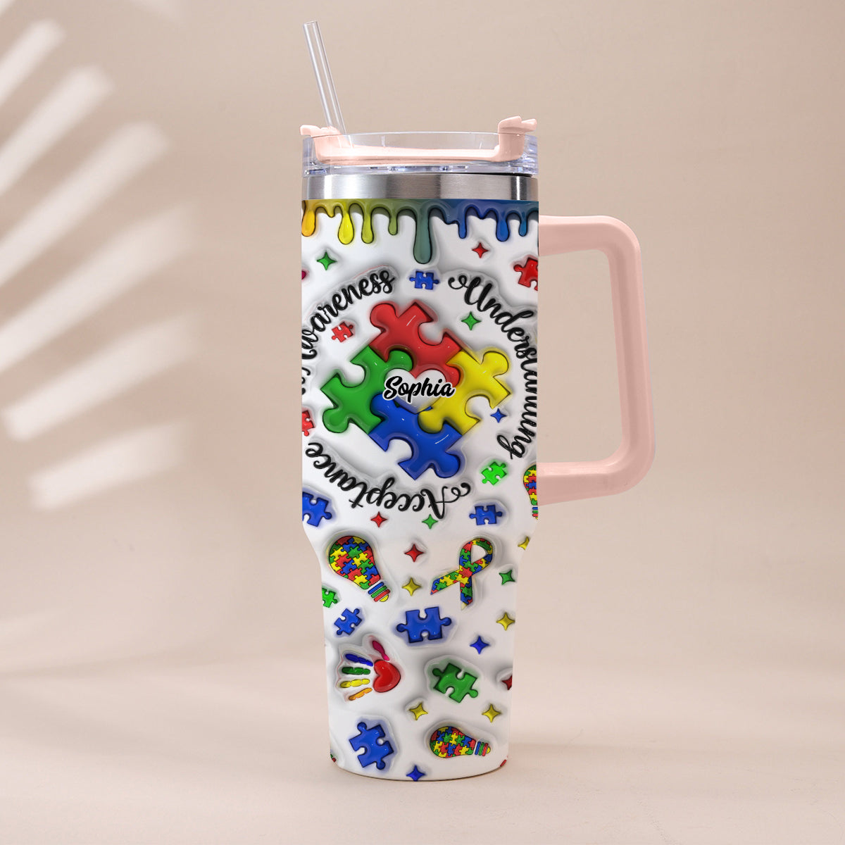 Autism Awareness - Personalized Autism Awareness Tumbler With Handle
