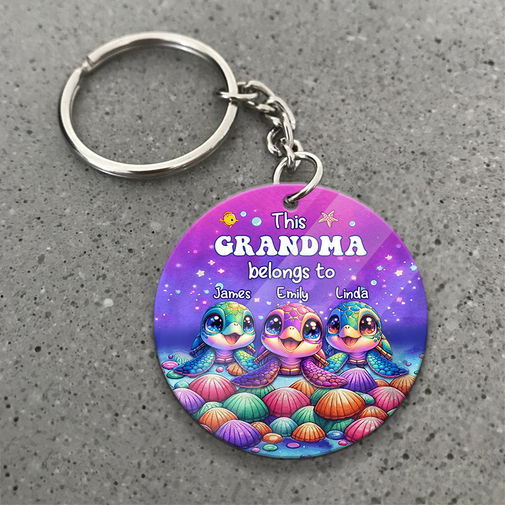 This Grandma Belongs To Sea Turtle Version - Personalized Grandma Custom Shaped Keychain