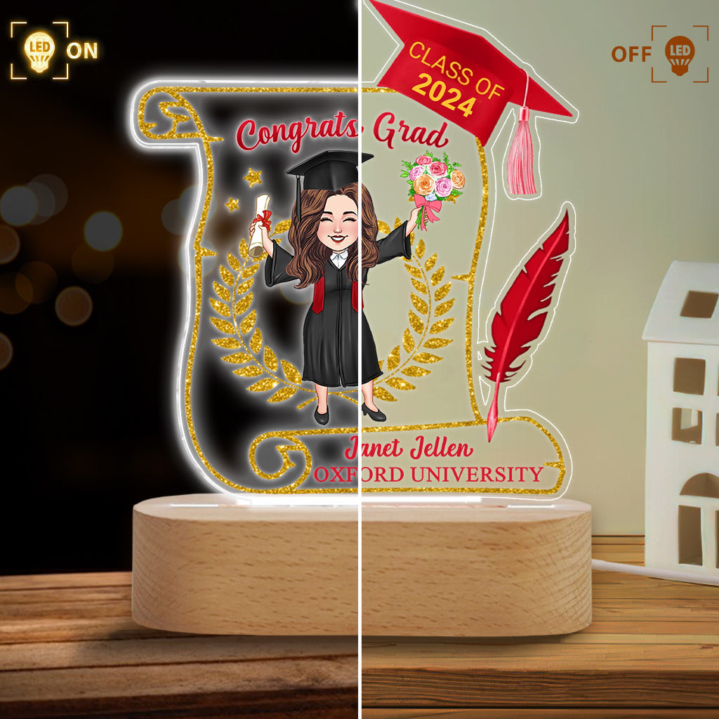 Congratulation Grad - Personalized Graduation Shaped Plaque Light Base