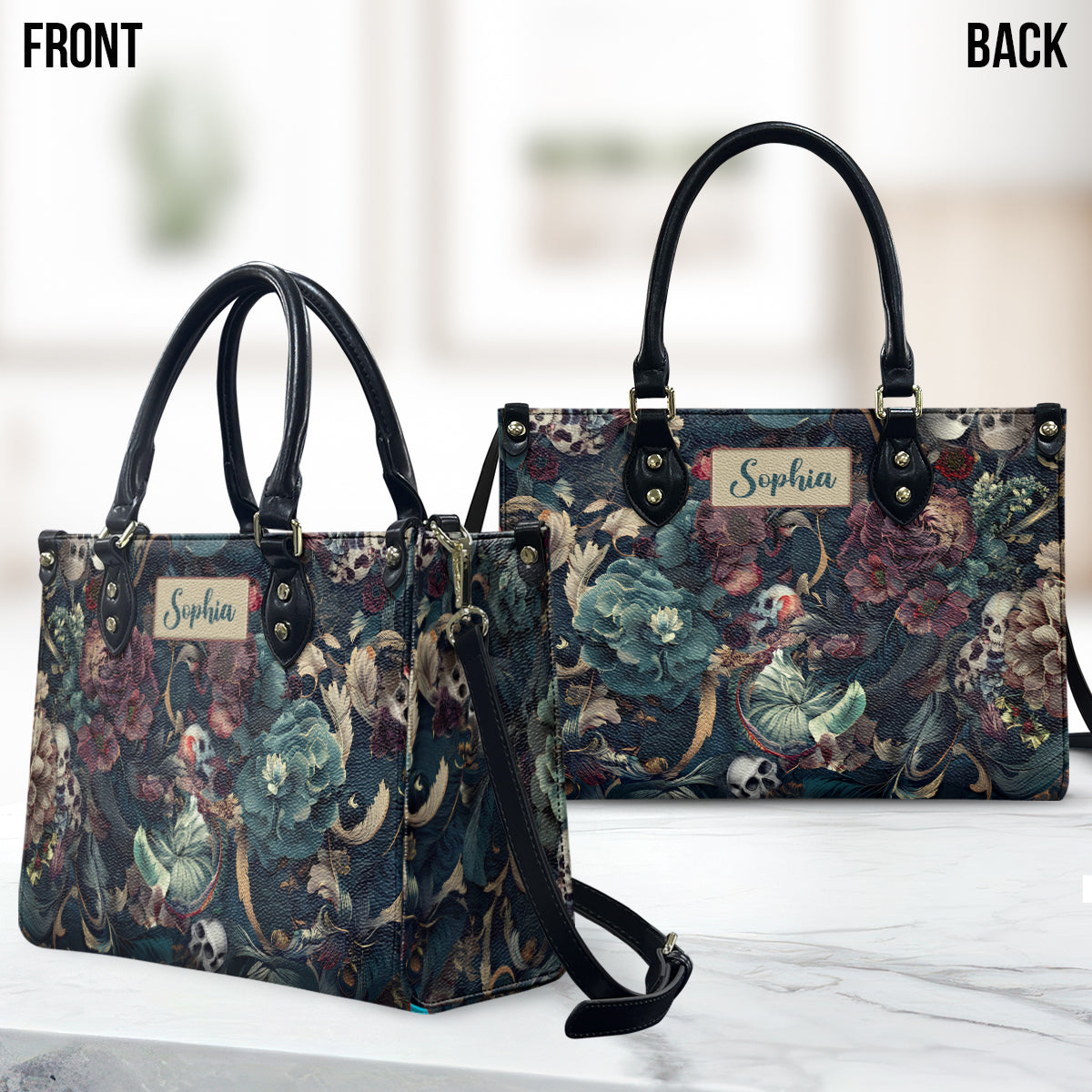 Skull & Flower - Personalized Skull Leather Handbag