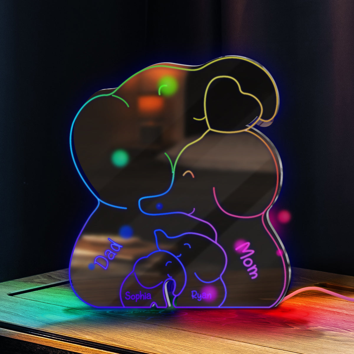 Elephant Family - Personalized Family Mirror Light