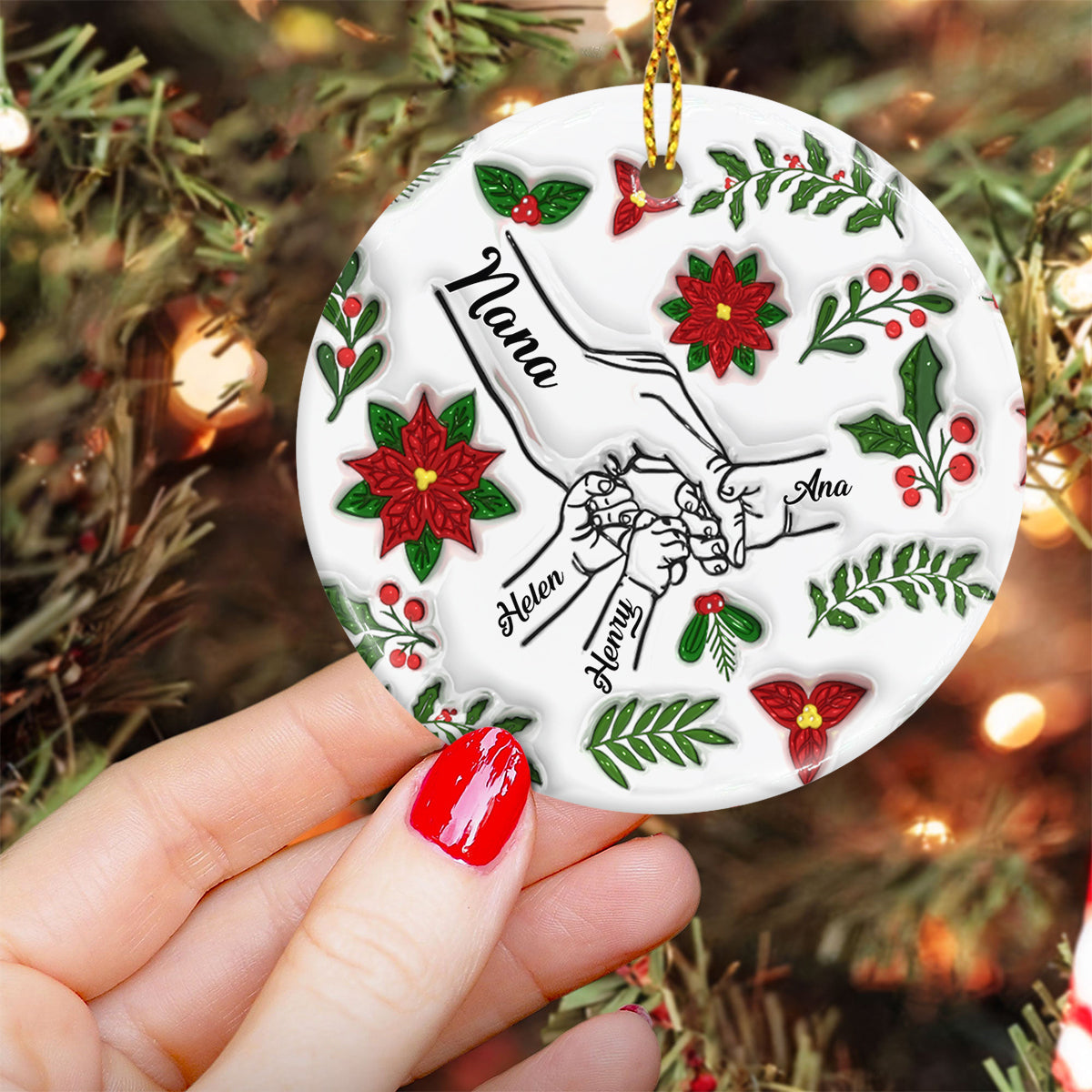 Hold My Hand, Hold My Heart - Personalized Grandma Ceramic Circle Ornament