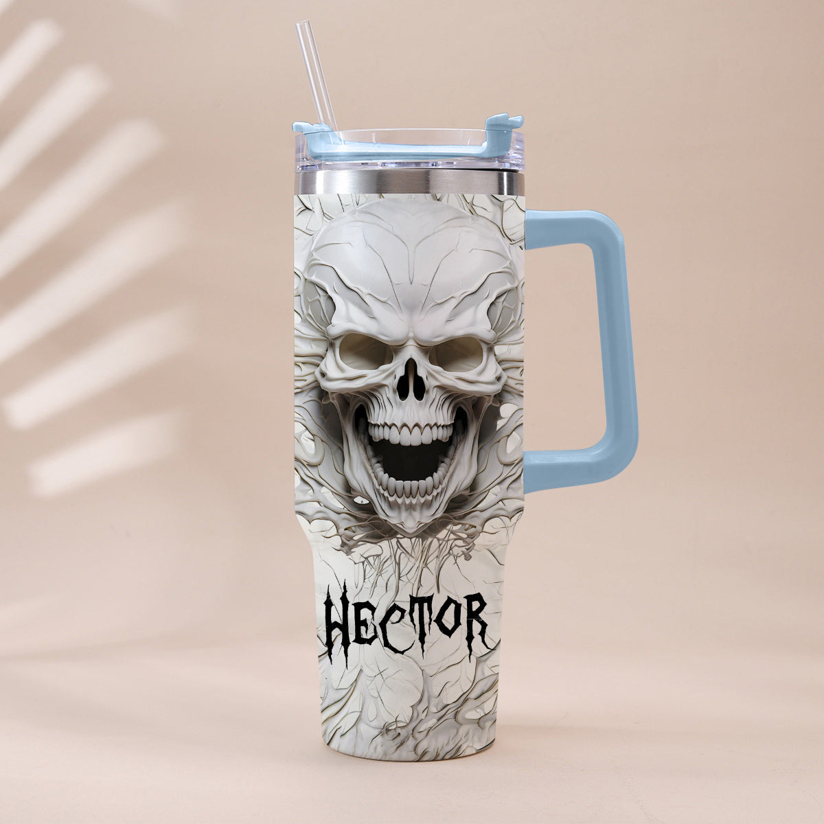 White Skull 3D Version - Personalized Skull Tumbler With Handle
