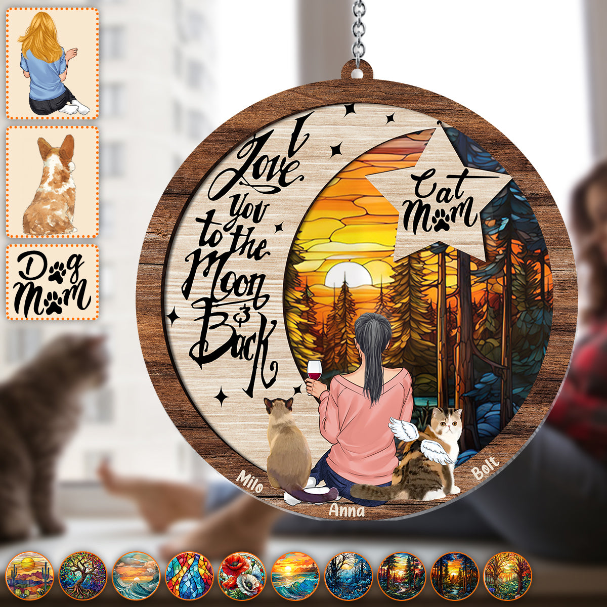I Love You To The Moon And Back - Gift for dog lovers, cat lover, who lost dog, who lost cat - Personalized Window Hanging Suncatcher Ornament