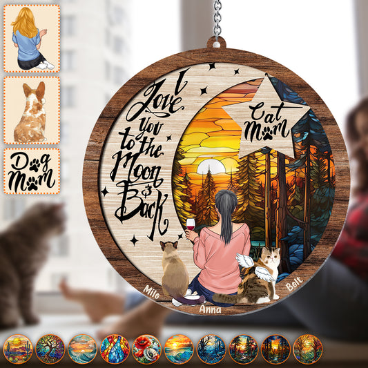 I Love You To The Moon And Back - Gift for dog lovers, cat lover, who lost dog, who lost cat - Personalized Window Hanging Suncatcher Ornament