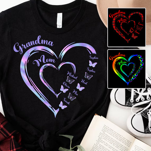 First Mom Now Grandma Butterfly Version - Personalized Grandma T-shirt And Hoodie