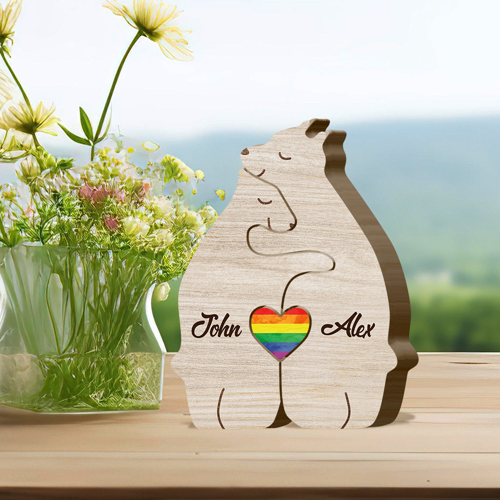 Love Wins Hugging Bears Custom Prid Flag - Personalized LGBT Support Shaped Wooden Puzzle
