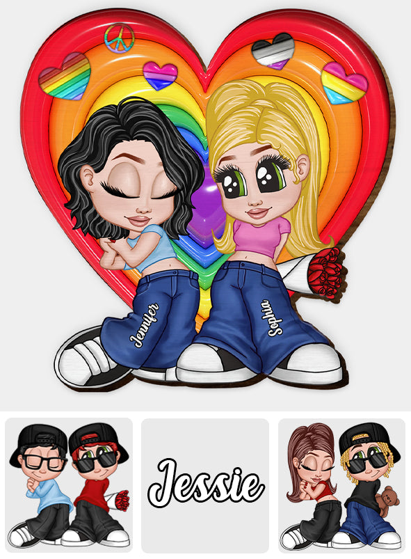 Chicano Y2K Pride Couple - Personalized LGBT Support Shaped Car Visor Clip