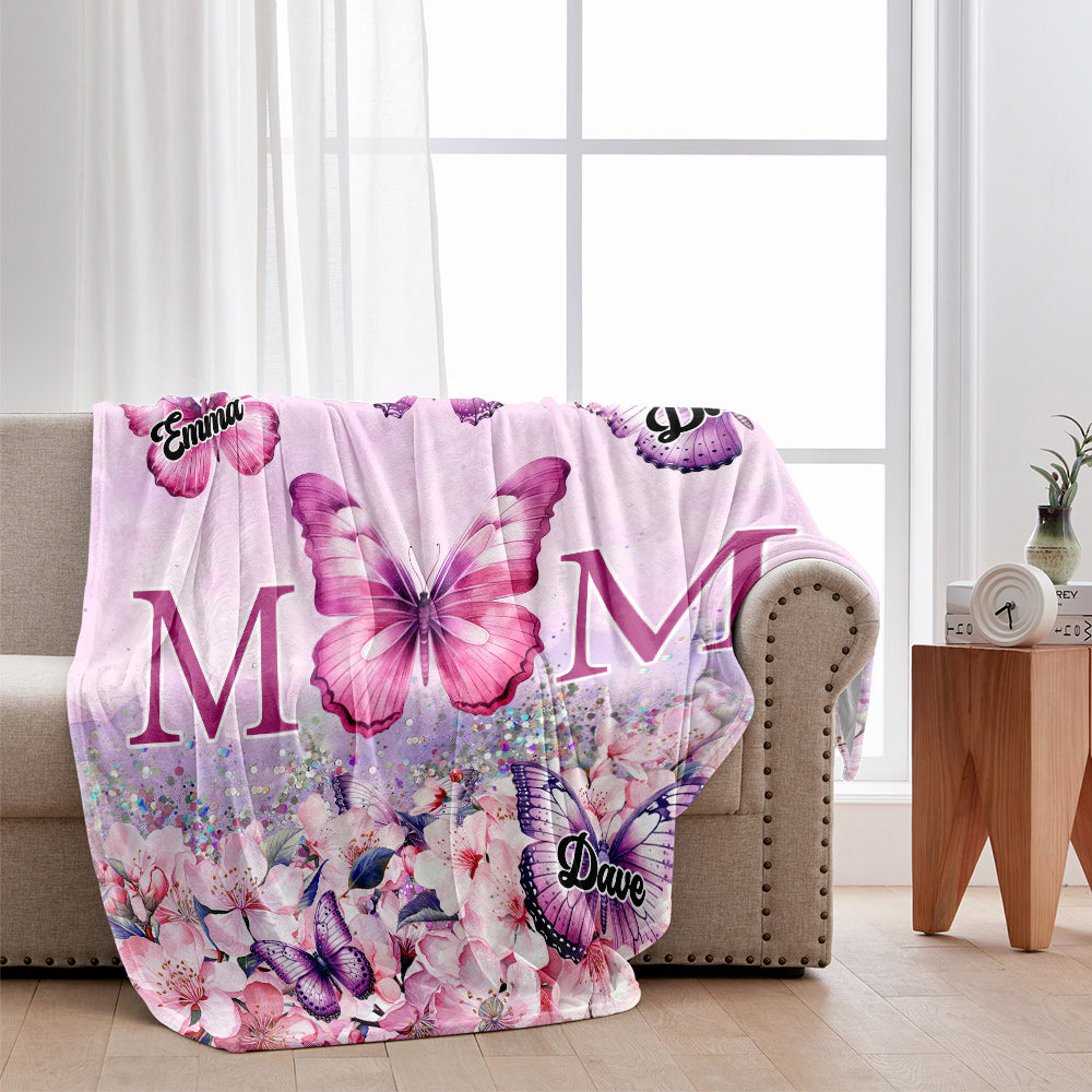 Pink Floral Butterfly - Personalized Mother Blanket