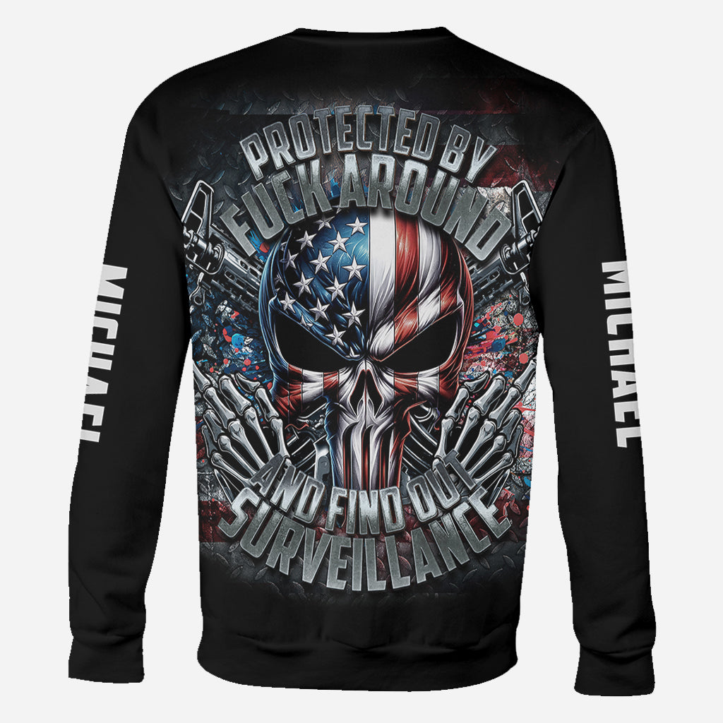 Protected by Fck Around and Find out Surveillance - Personalized Skull All Over Shirt