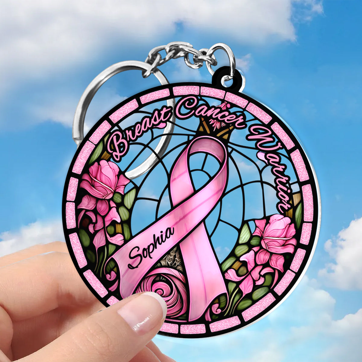 Breast Cancer Warrior - Personalized Breast Cancer Awareness Custom Shaped Keychain
