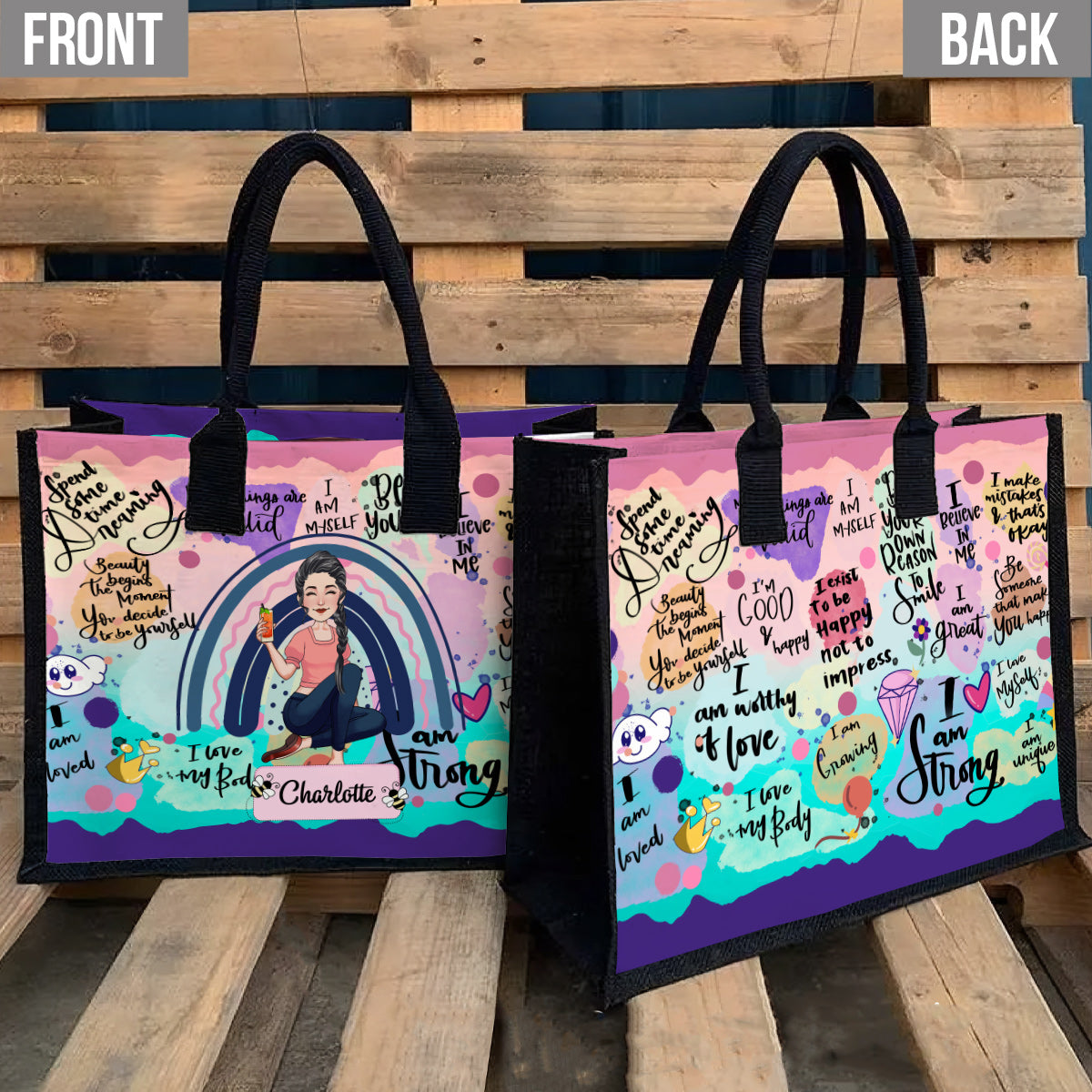 Positive Affirmation Self Care - Personalized Canvas Tote Bag