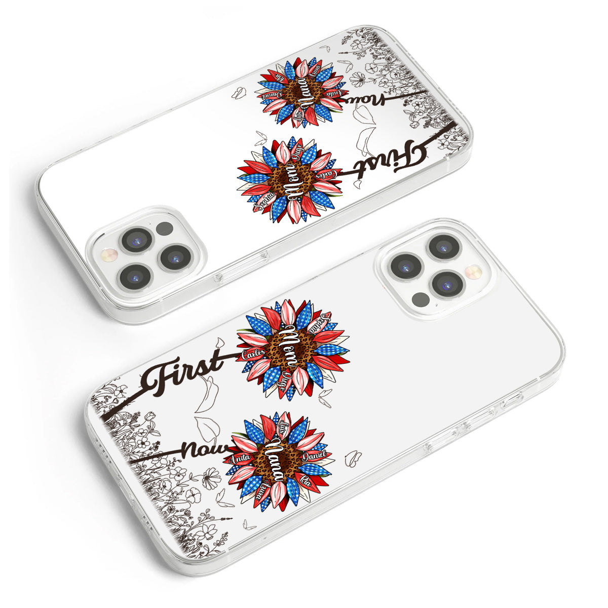 First Mom Now Grandma Sunflower Version - Personalized Grandma Clear Phone Case