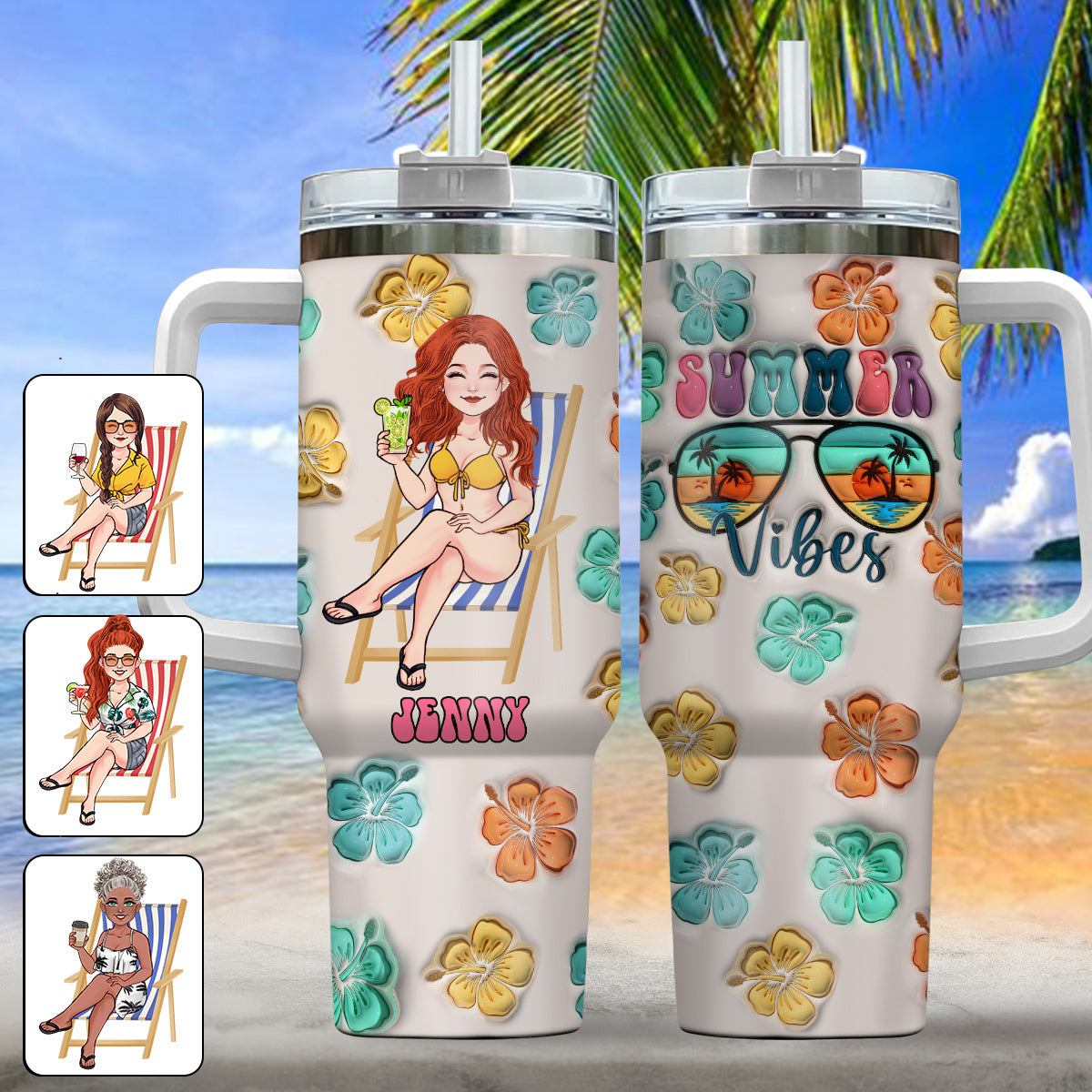 Summer Vibes - Personalized Sea Lover Tumbler With Handle