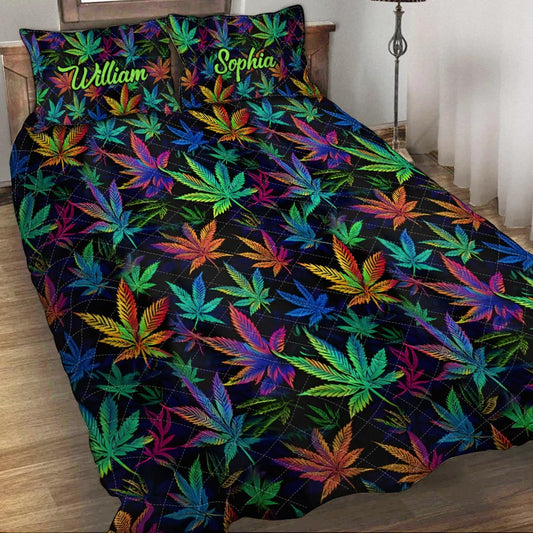 It's 420 somewhere Colorful Marijuana - Personalized Weed Quilt Set