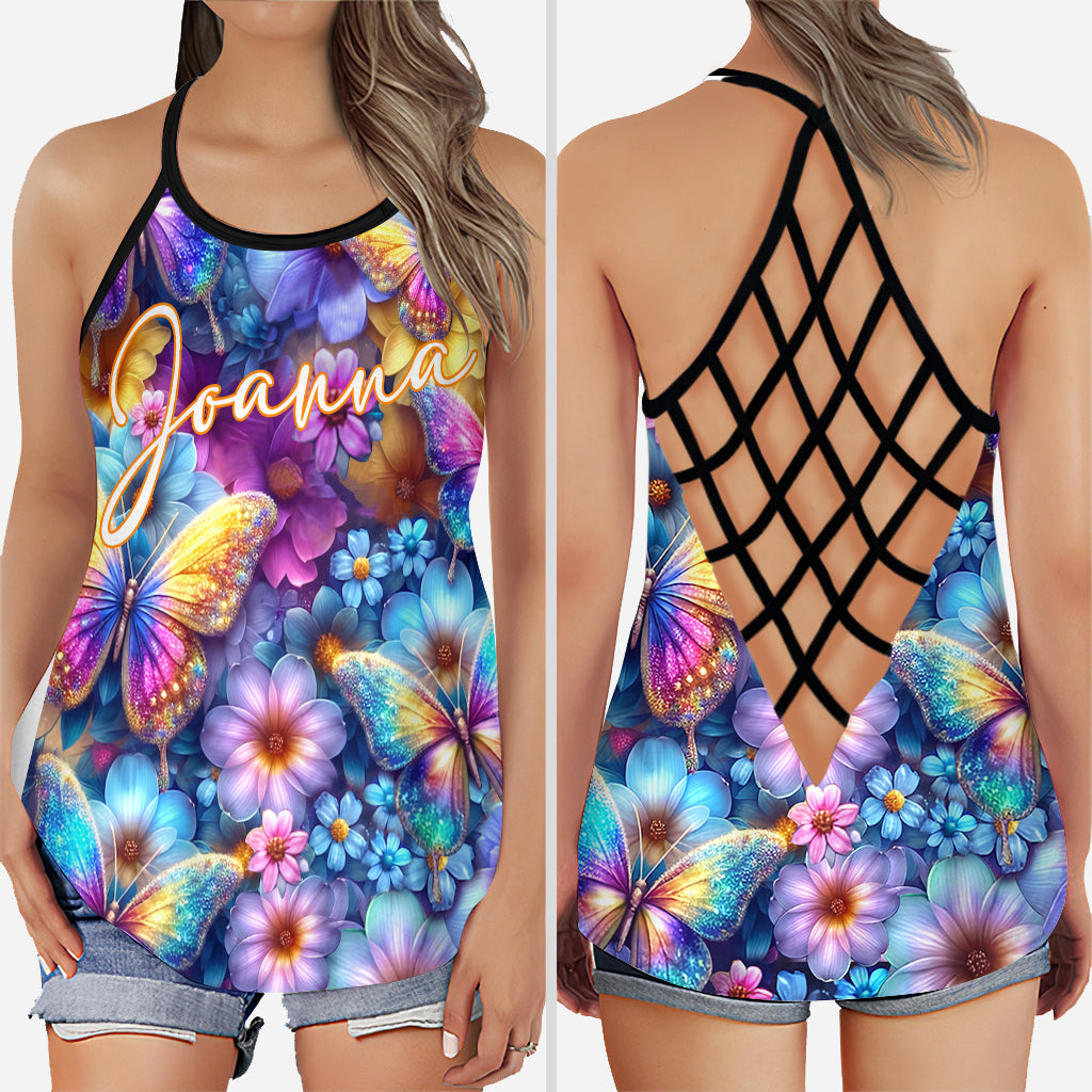 Beautiful Butterflies - Personalized Butterfly Cross Tank Top and Leggings