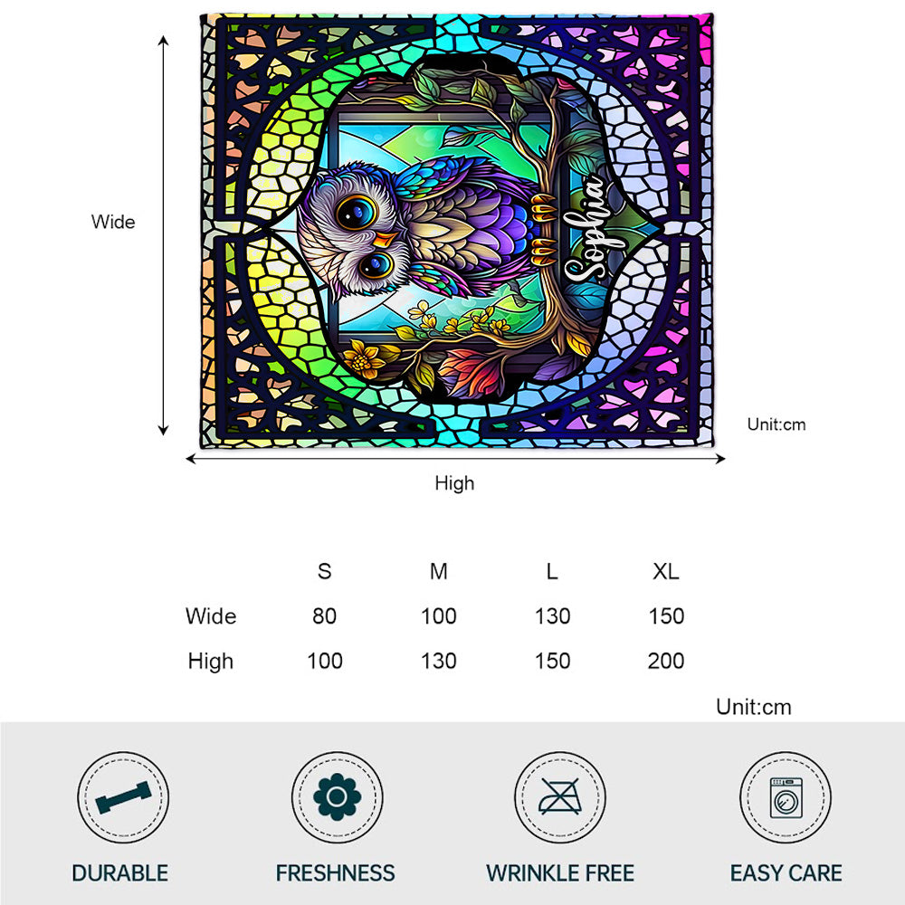 Cute Owl Stained Glass - Personalized Owl Blanket