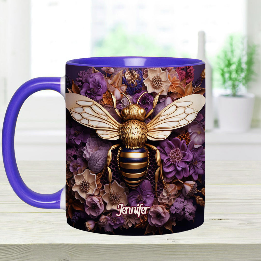 Bee Happy Golden Bee - Personalized Bee Accent Mug