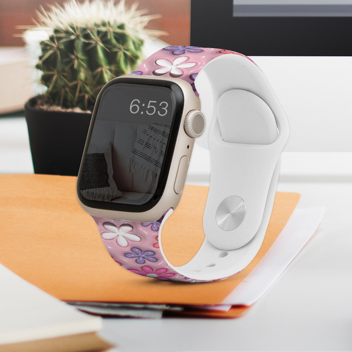 Puffy Pink Floral Apple Watch Band - Personalized Apple Watch Band