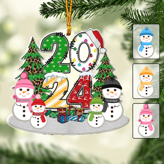 Lovely Snowman Grandkids - Personalized Grandma Custom Shaped Ornament