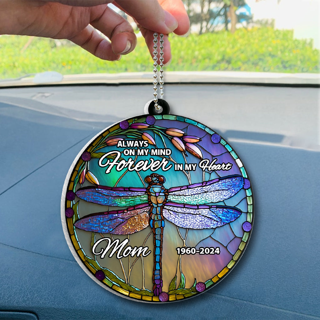 Always On My Mind Forever In My Heart - Personalized Memorial Transparent Car Ornament