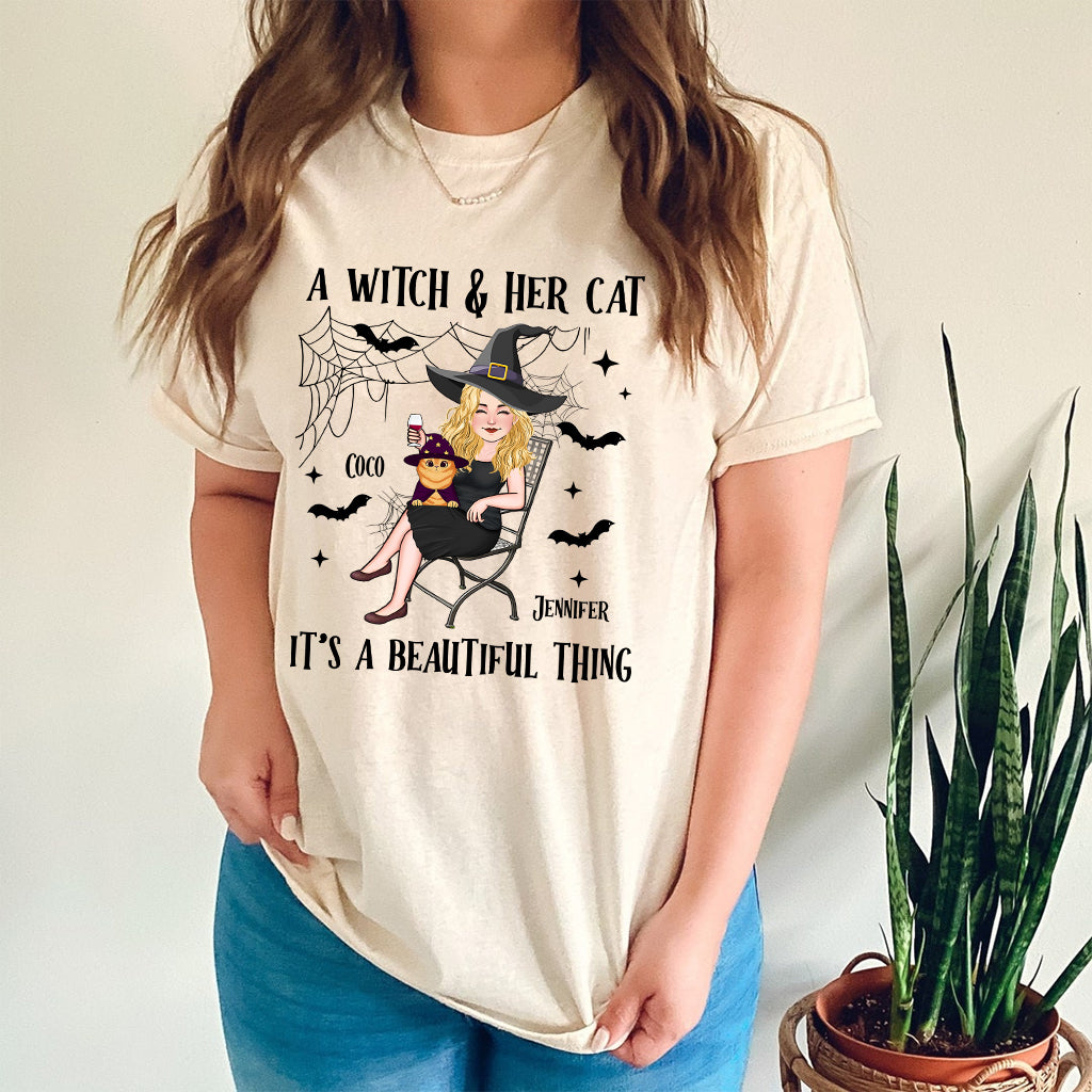 A Witch And Her Cat - Personalized Witch T-shirt And Hoodie
