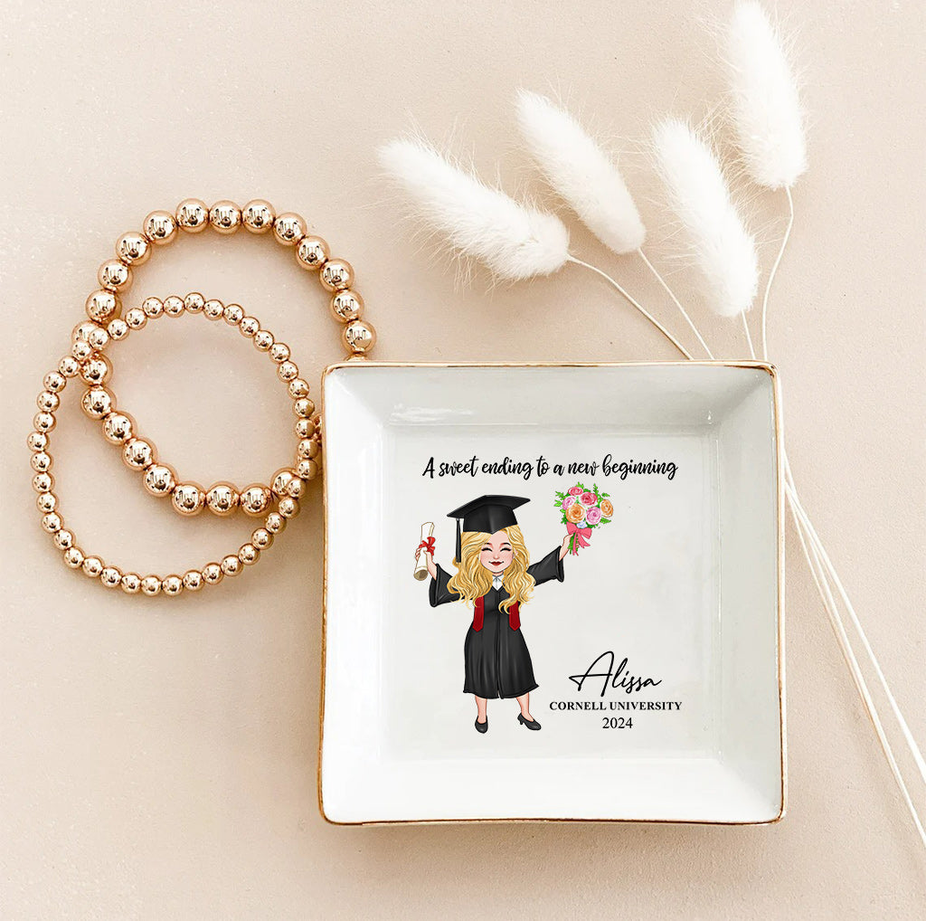 A Sweet Ending To A New Beginning - Personalized Graduation Jewelry Dish
