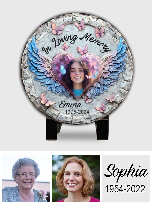 Forever In My Heart Angel Wings - Personalized Memorial Round Shaped Stone