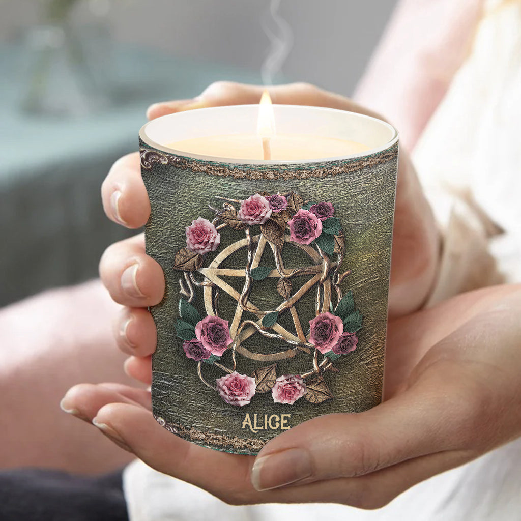 Mystical Witch Ancient Roses - Personalized Witch Candle With Wooden Lid