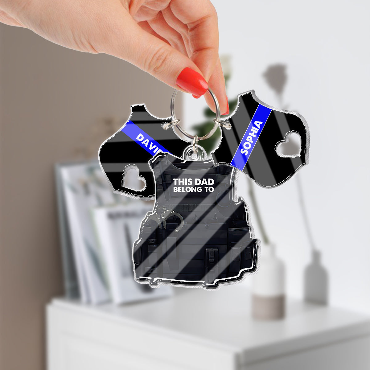 This Dad Belongs To - Personalized Police Officer Keychain with Charms