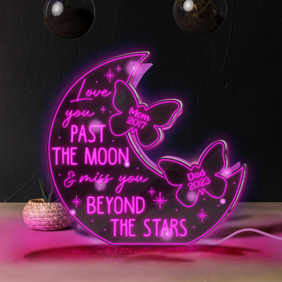 Love You Pass The Moon & Miss You Beyond The Star - Personalized Memorial Mirror Light